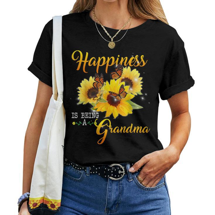 Happiness Is Being A Grandma Sunflower Butterfly Costume Women T-shirt