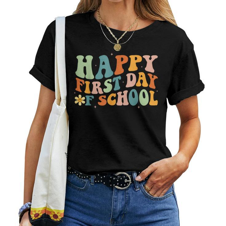 Happy First Day Of School Groovy Back To School Teacher Women T-shirt