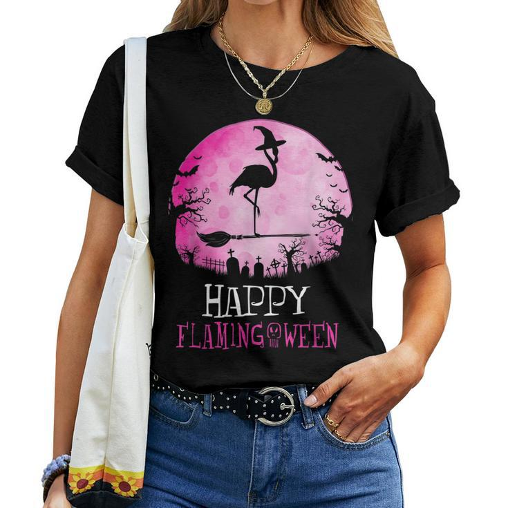Happy Flamingoween Flamingo Witch Halloween Costume Women T-shirt