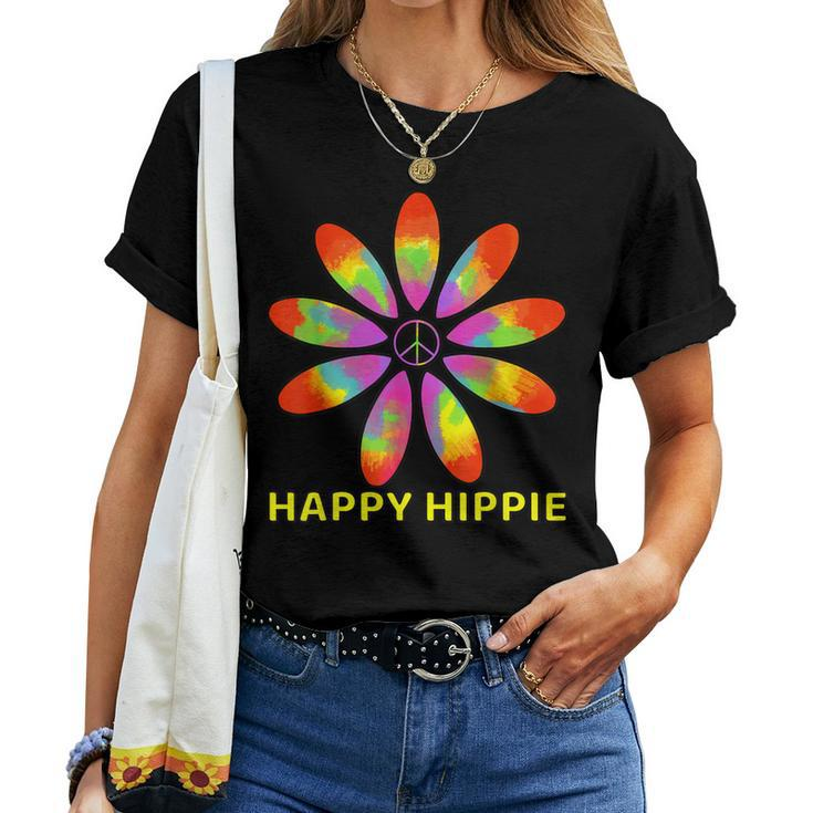 Happy Hippie Groovy Retro Tie Dye Daisy Peace Symbol Women T-shirt Casual Daily Basic Unisex Tee