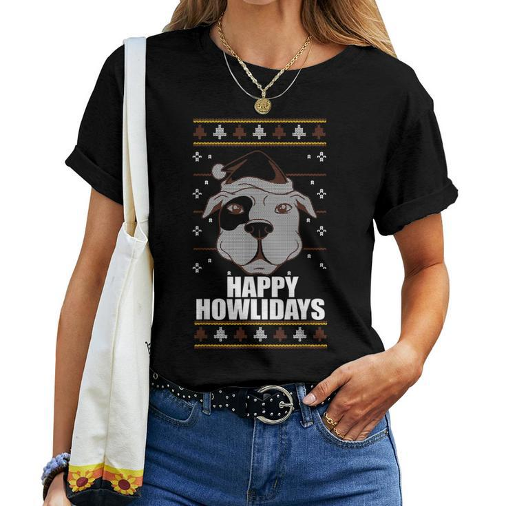 Happy Howlidays Ugly Christmas Sweater Pitbull Dog Meme Women T-shirt