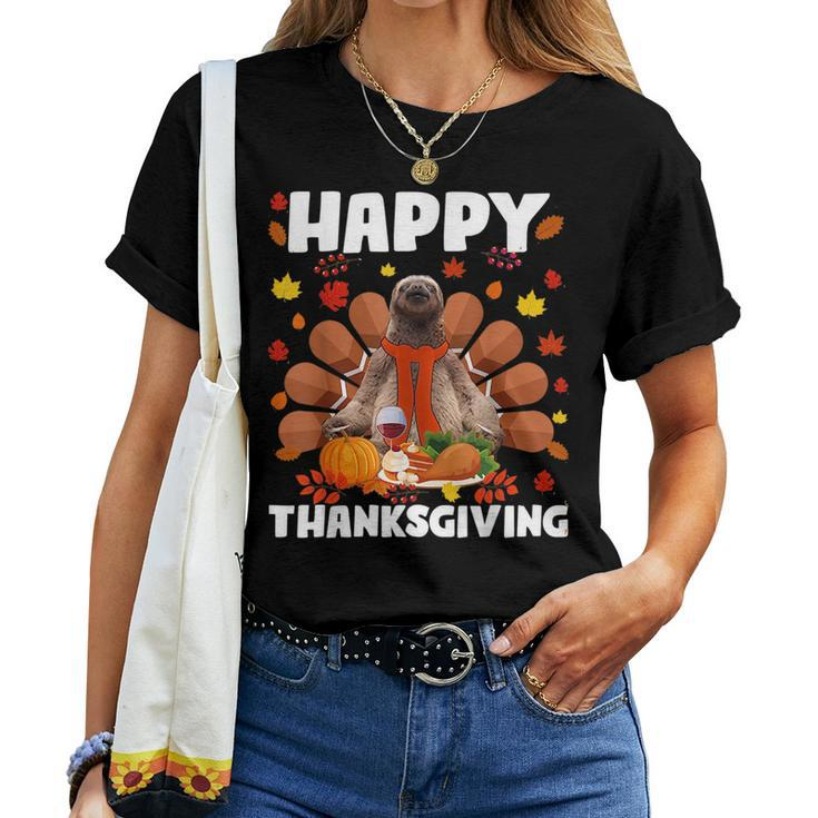 Happy Thanksgiving Sloth Turkey Autumn Sloth Lover For Turkey Lovers Women T-shirt Crewneck