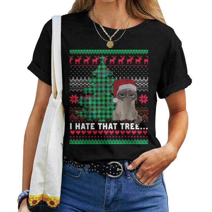 I Hate That Tree Cats Christmas Tree Ugly Xmas Sweater Women T-shirt