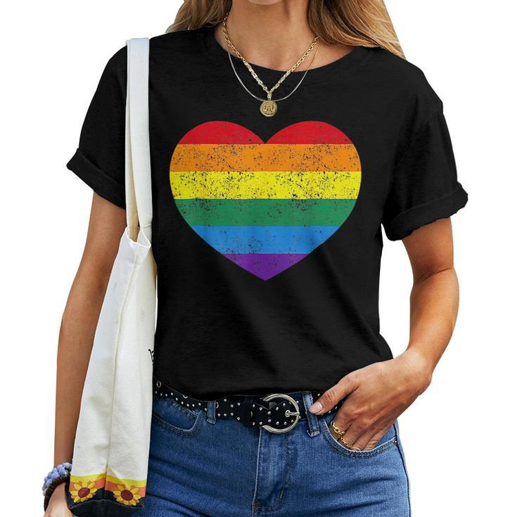 Heart Rainbow Flag Lgbt Gay Les Pride Support Lgbtq Parade Women T-shirt