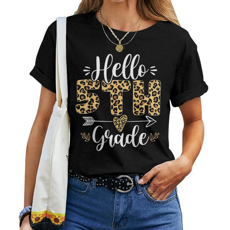 Hello 5Th Fifth Grade Leopard Teacher Back To School Girls Women T-shirt