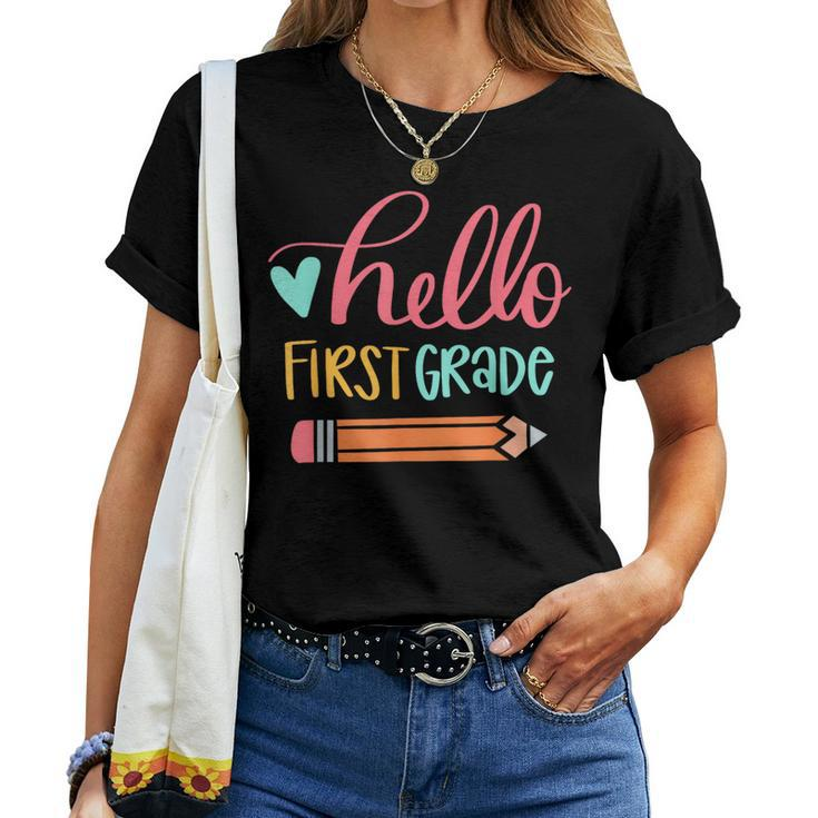 Hello First Grade Back To School Teacher Students Women T-shirt