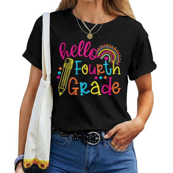 Hello Fourth Grade Rainbow Back To School Teachers Girls Women T-shirt