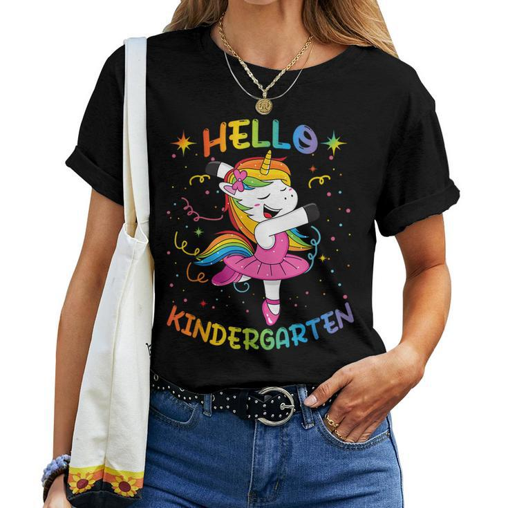 Hello Kindergarten First Day Back To School Unicorn Girls  Women T-shirt Short Sleeve Graphic