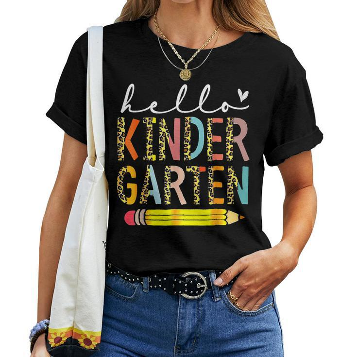 Hello Kindergarten Leopard Back To School Teacher Student Women T-shirt
