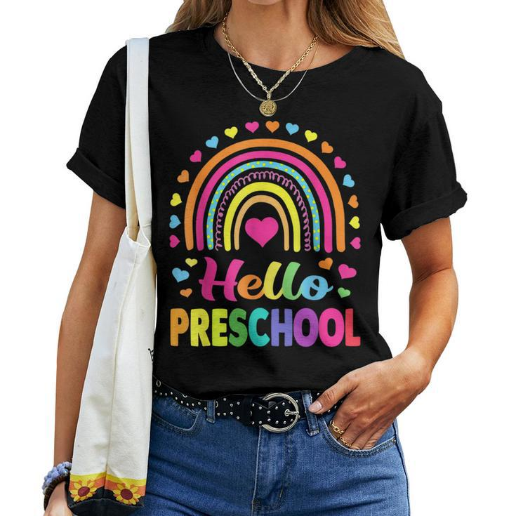 Hello Preschool Teacher Leopard Rainbow Back To School Women T-shirt