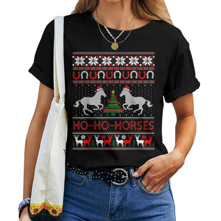 Ho Horses Xmas Ugly Christmas Sweater Equestrian Women T-shirt