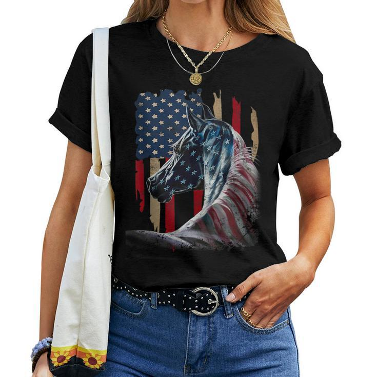 Horse American Flag Derby Racing Equestrian Rodeo Patriotic Women T-shirt