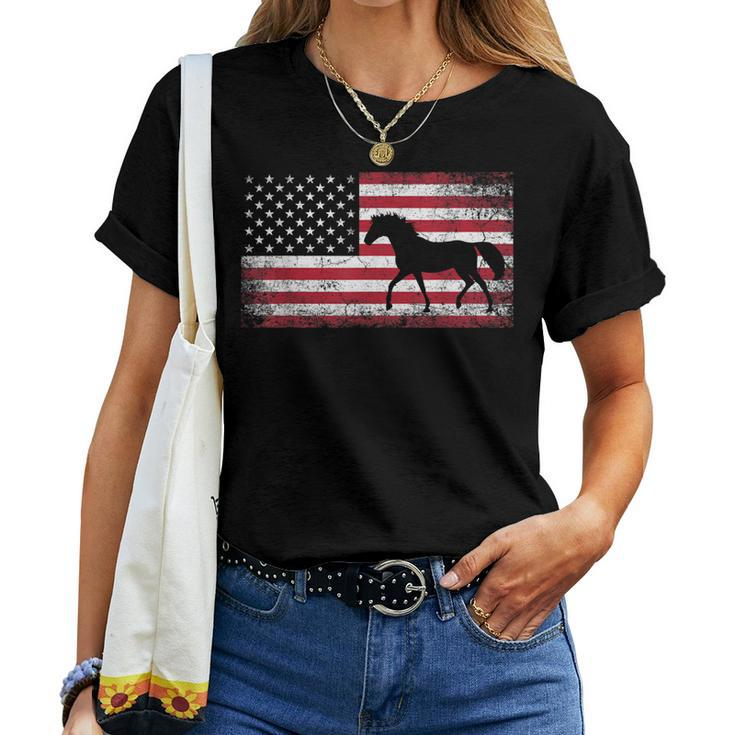 Horse Riding Cowboy Cowgirl 4Th Of July American Flag Usa Women T-shirt