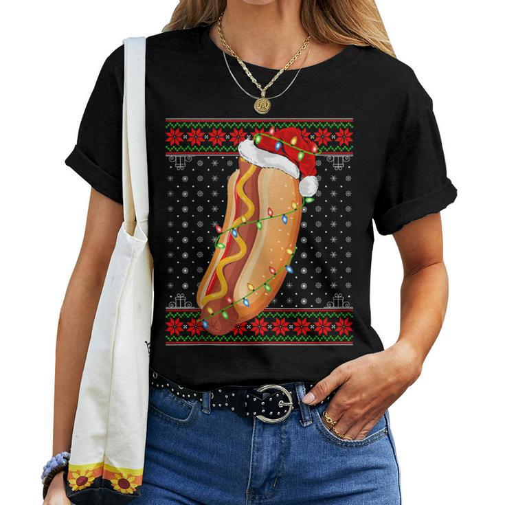 Hot Dog Christmas Lights Ugly Sweater Santa Hot Dog Xmas Women T-shirt