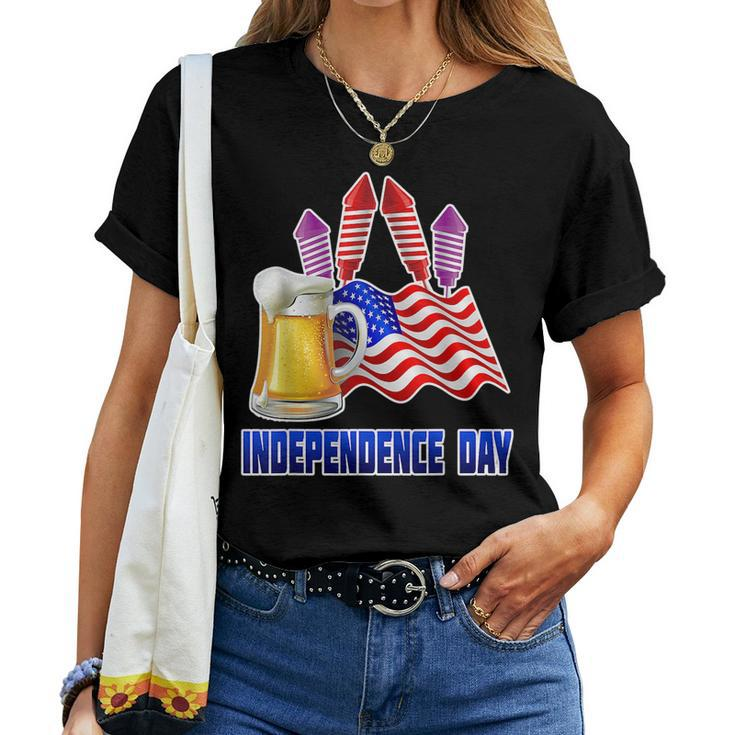 Independence Day 4Th July Beer Fireworks America Idea Women T-shirt