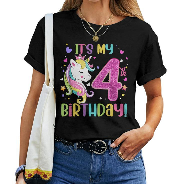 Its My 4Th Birthday Unicorn Girls 4 Year Old Women T-shirt
