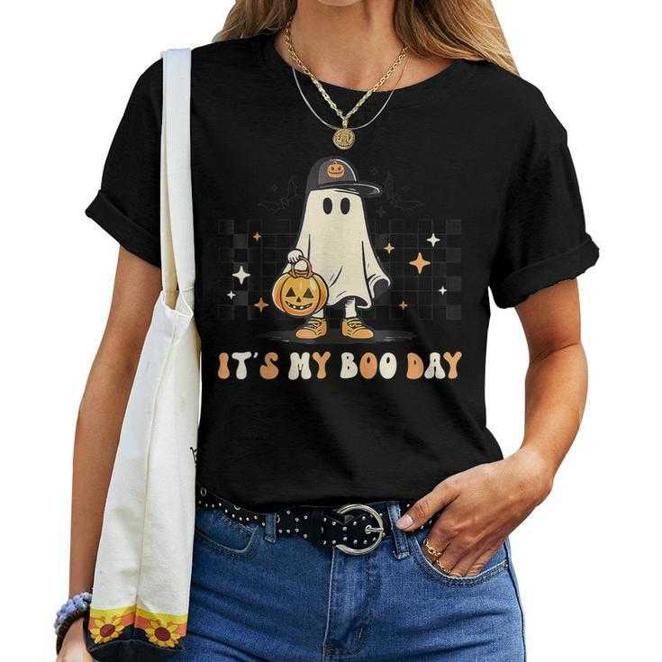It's My Boo Day Groovy Boy Halloween Birthday Ghost Girls Women T-shirt