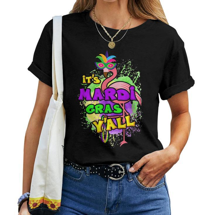 Its Mardi Gras Yall Flamingo With Beads Fat Tuesday Women T-shirt