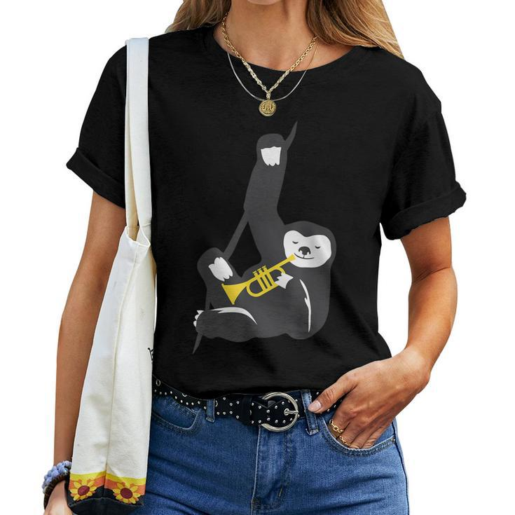 Jazz Sloth Trumpet Musician Cute Animal Playing Women T-shirt