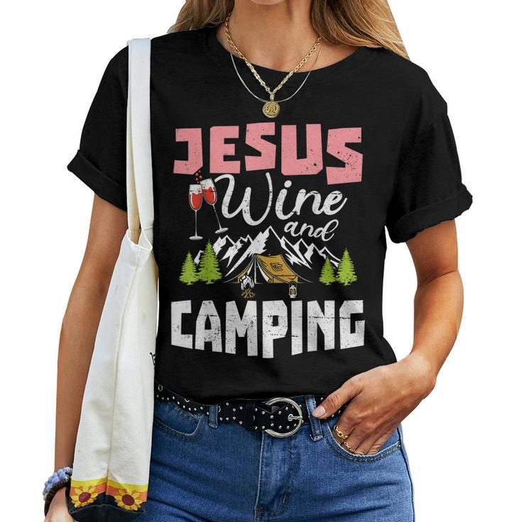 Jesus Wine And Camping For Women Mom Girl Women T-shirt