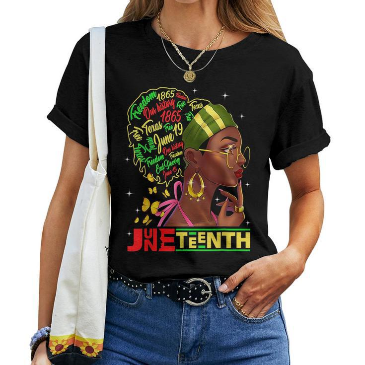 Junenth 1865 Black Woman Butterfly African Melanin Queen Women T-shirt
