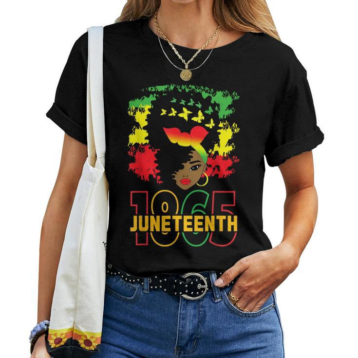 Junenth Celebrating 1865 Awesome Messy Bun Black Women Women T-shirt