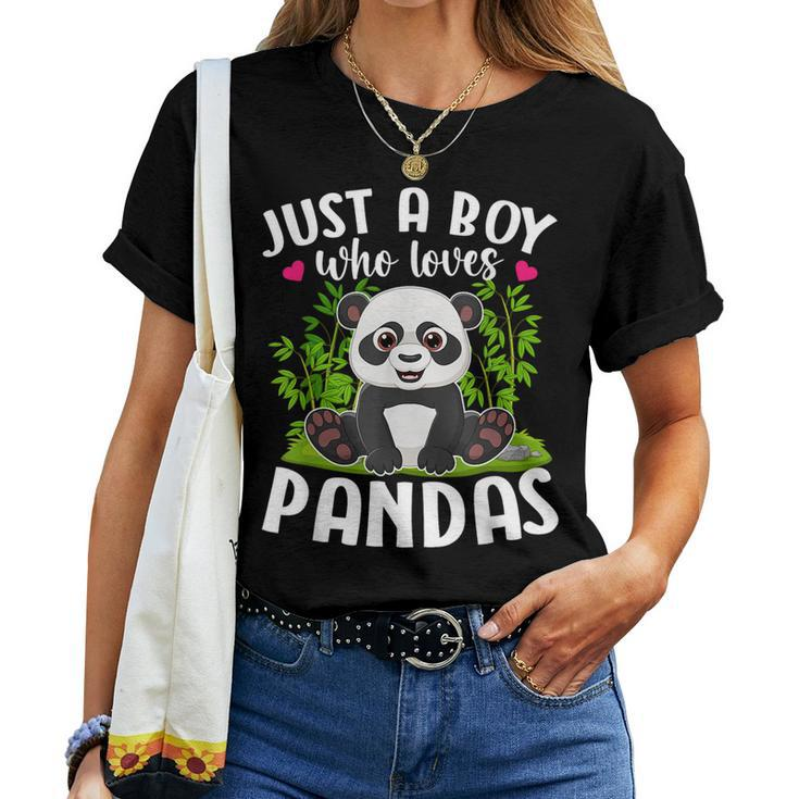 Just A Boy Who Loves Pandas Funny Panda Lover  Women T-shirt Short Sleeve Graphic