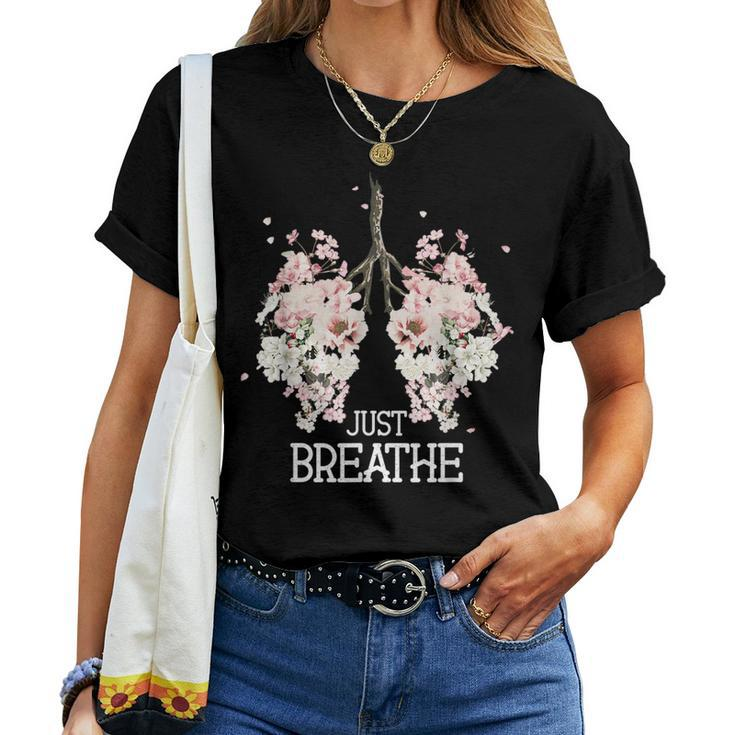 Just A Breathe Yoga Inhale Exhale Nature Lung Floral Women T-shirt