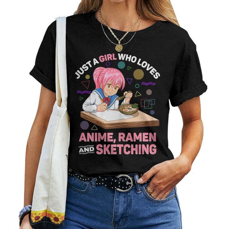 Just A Girl Who Loves Anime Ramen And Sketching Anime Women T-shirt