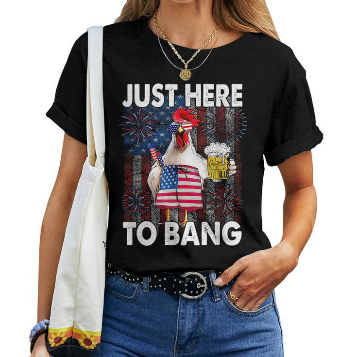 Just Here To Bang Chicken 4Th Of July Us Flag Firecrackers  Women Crewneck Short T-shirt