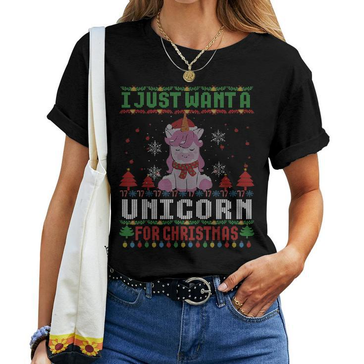 I Just Want A Unicorn For Ugly Christmas Sweater Xmas Women T-shirt