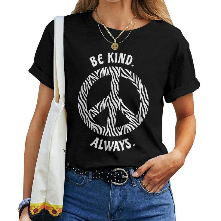Be Kind Always Animal Lovers Zebra Peace Sign Women T-shirt