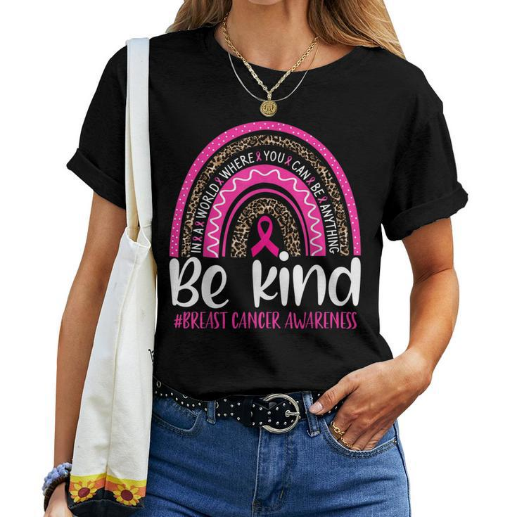 Be Kind Breast Cancer Awareness Leopard Rainbow Kindness Women T-shirt