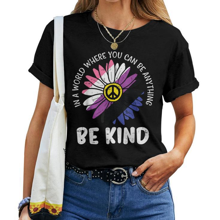 Be Kind Genderfluid Daisy Peace Hippie Pride Flag Lgbt Women T-shirt