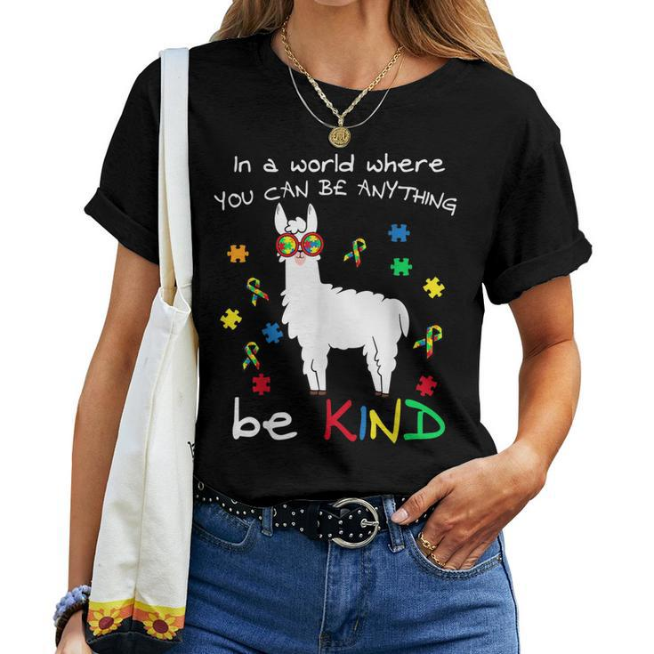 Be Kind Llama Puzzle Piece Cool Autism Awareness Women T-shirt