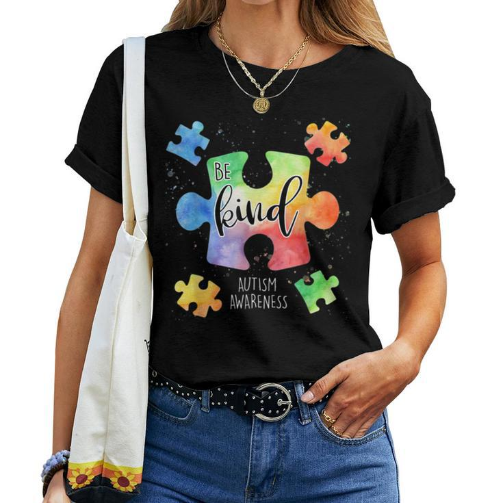 Be Kind Puzzle Pieces Cute Autism Awareness Women T-shirt Casual Daily Basic Unisex Tee
