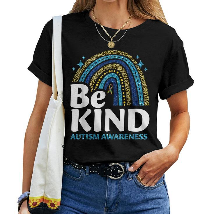 Be Kind Rainbow Autism Awareness Leopard Print Women Girls Women T-shirt