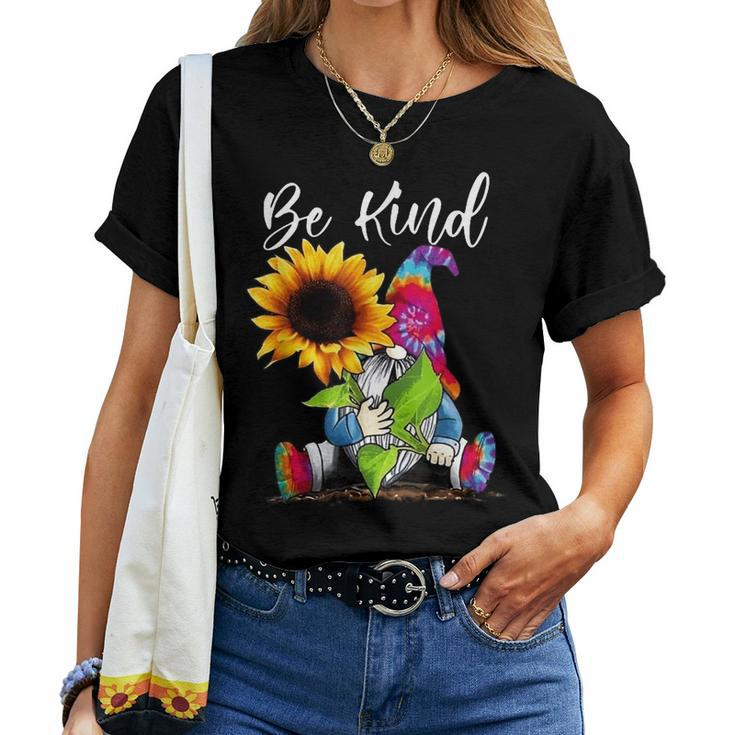 Be Kind Tie Dye Gnome With Sunflower For Lovers Women T-shirt