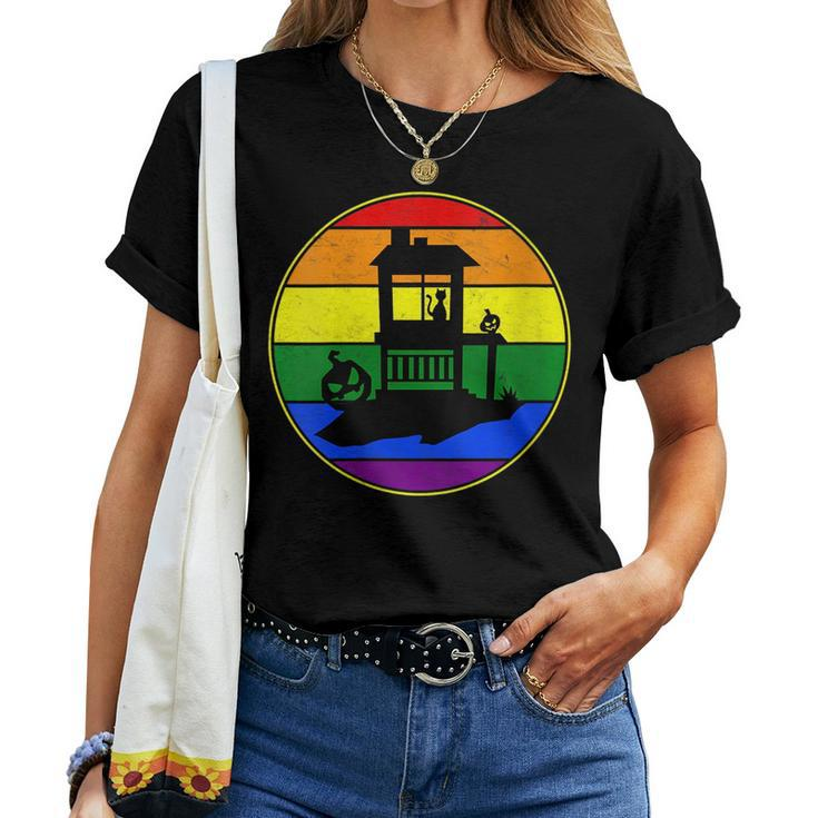 Lesbian Stuff Lgbtq Gay Goth Pride Rainbow Flag Black Cat Women T-shirt