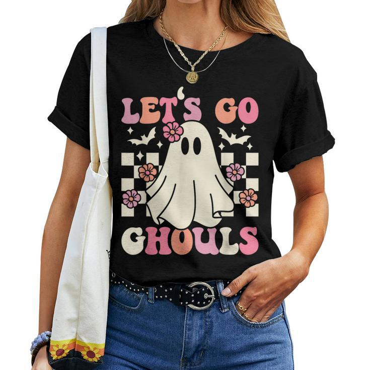 Let's Go Ghouls Halloween Ghost Costume Retro Groovy Women T-shirt