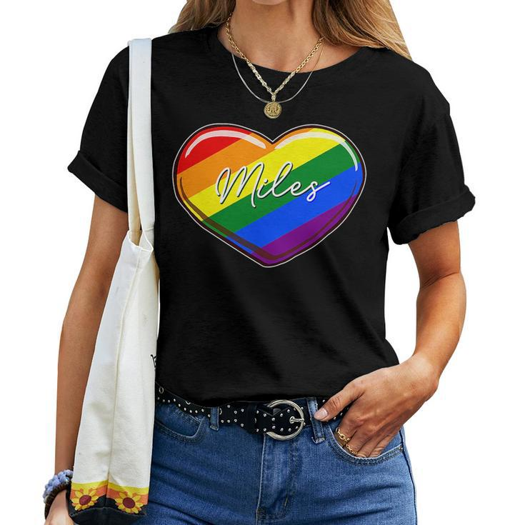 Lgbt Pride Heart - First Name Miles Rainbow Hearts Love Women T-shirt