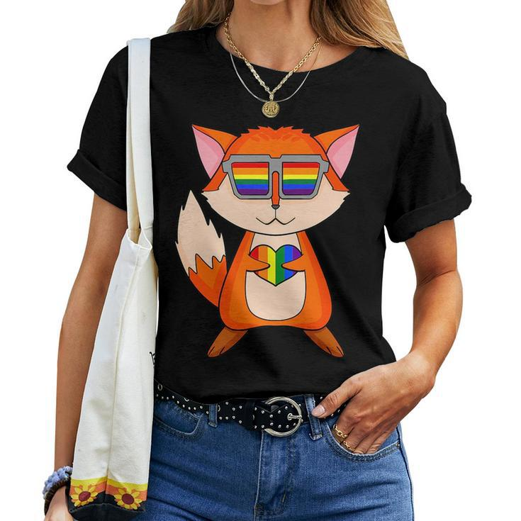 Lgbt Supporter Fox Rainbow Gay Pride Lgbt Heart Animal Women T-shirt