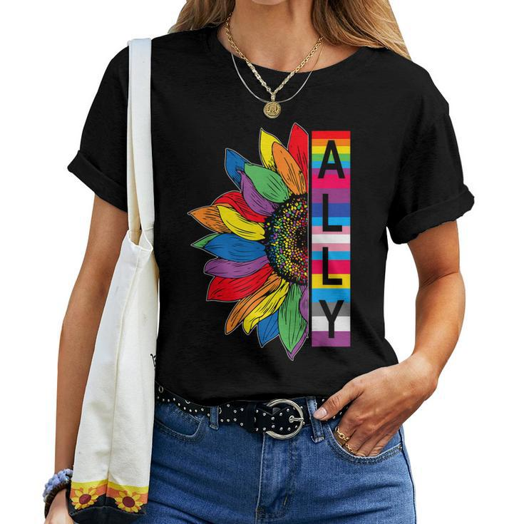 Lgbtq Ally For Gay Pride Men Women Children Sunflower Women T-shirt