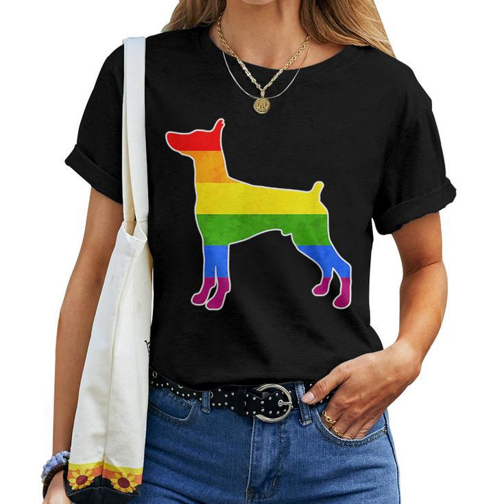 Lgbtq Doberman Pinscher Dog Rainbow Love Gay Lesbian Pride Women T-shirt Crewneck
