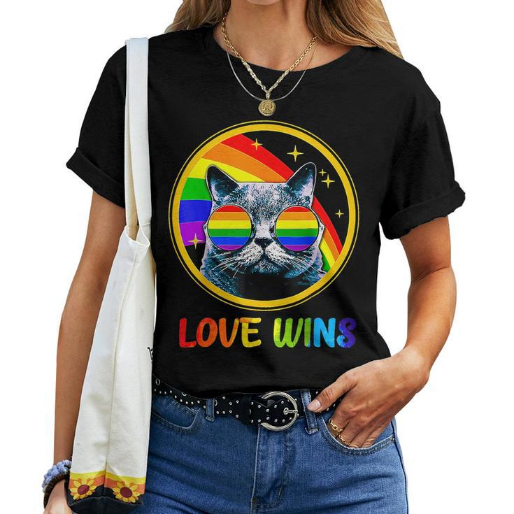 Lgbtq Love Wins Cat Gay Pride Lgbt Ally Rainbow Flag Women T-shirt