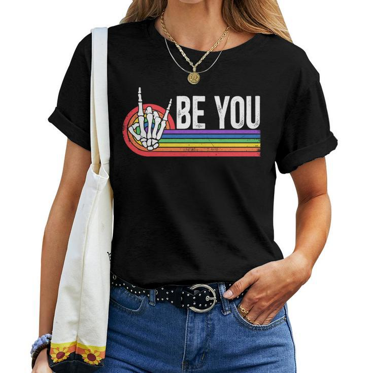 Be You Lgbtq Rainbow Skeleton Hands Gay Pride Protect Trans Women T-shirt