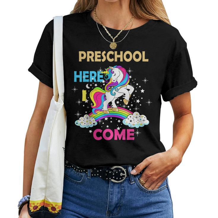 Look Out Preschool Here I Come Girl Unicorn Pre School  Women T-shirt Short Sleeve Graphic