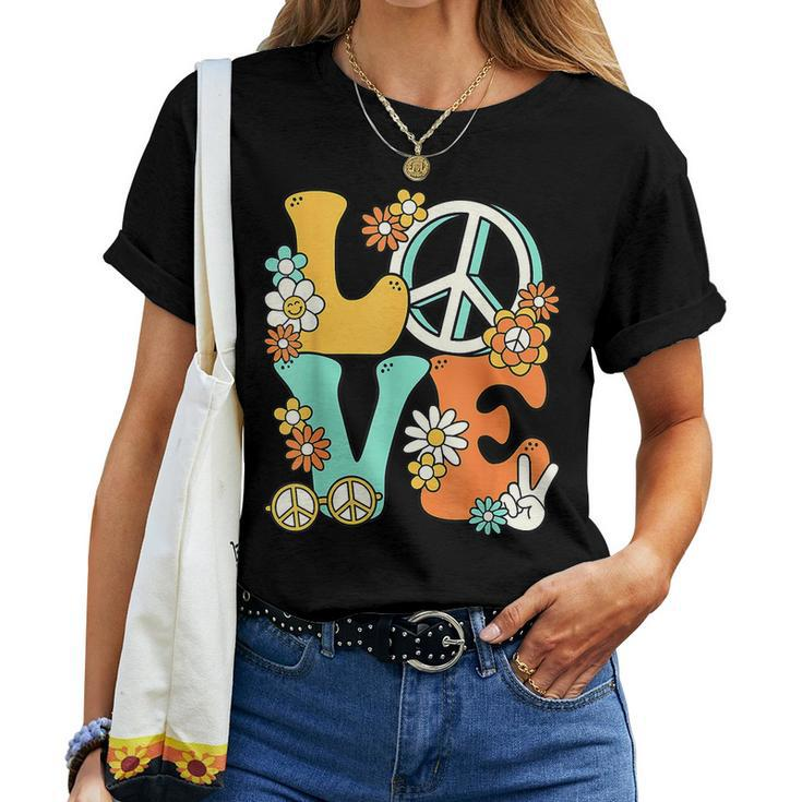 Love 60'S 70'S Party Outfit Groovy Hippie Costume Peace Sign Women T-shirt