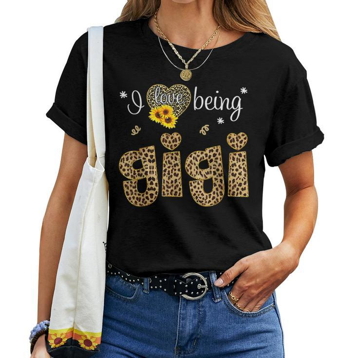 I Love Being Gigi Sunflower Leopard Hippie Women T-shirt