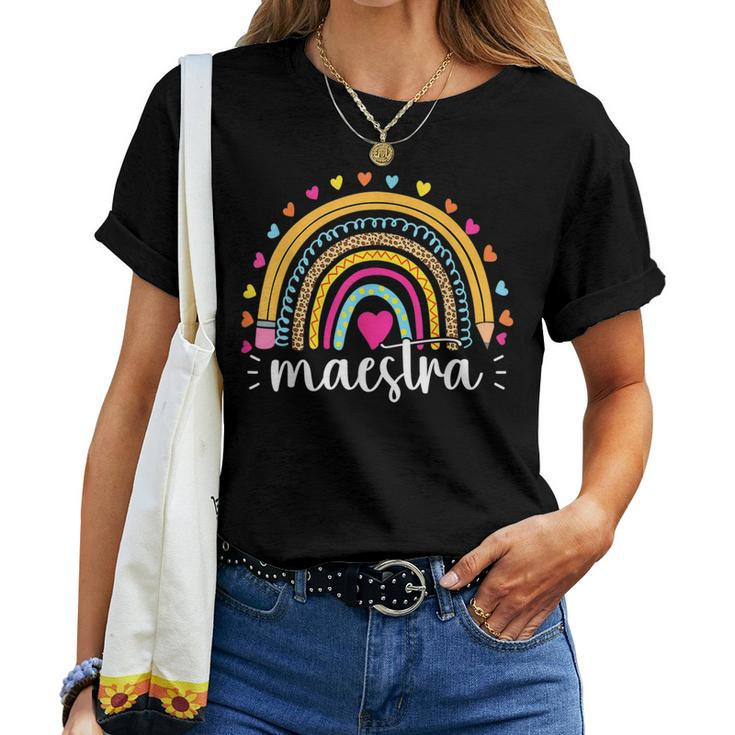 Maestra Spanish Teacher Rainbow Leopard For Teacher Women T-shirt